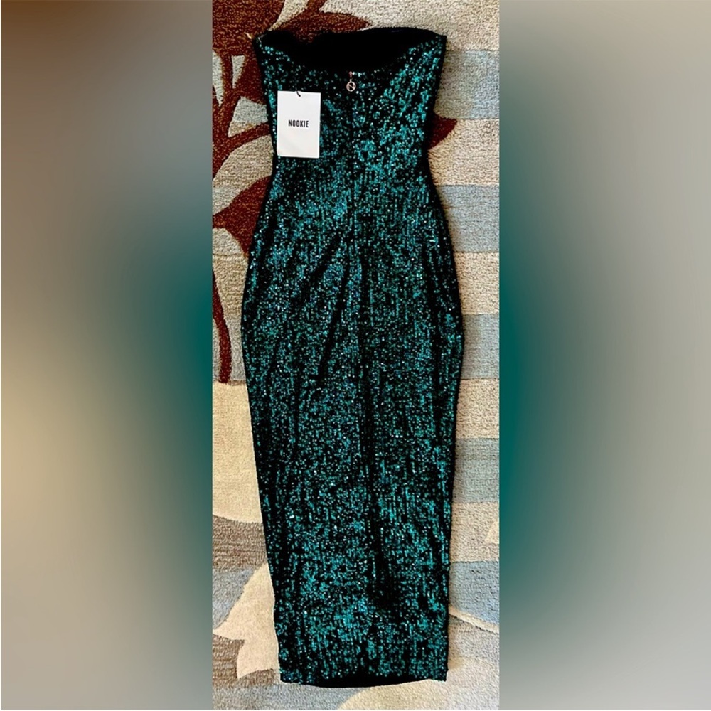 Nookie Emerald Green Strapless Sequin Midi Dress - Picture 10 of 14